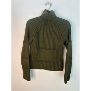 Amelia Olive Green Wool Mohair Blend Ribbed Turtleneck Whipstitch Sweater Womens